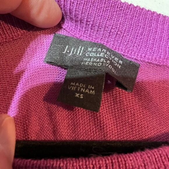 J. Jill Wearever Collection‎ Washable Merino Wool Pointelle Sweater Purple Sz XS - Picture 6 of 9